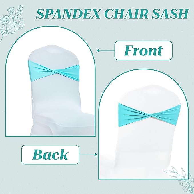 MDS Pack of 75 Spandex Chair Sashes Bows Elastic Stretch Dining Chair Bands Ties Without Slider Buckle Universal fits for Wedding Baby Shower Birthday Party Banquet Event Decoration - Aqua Blue