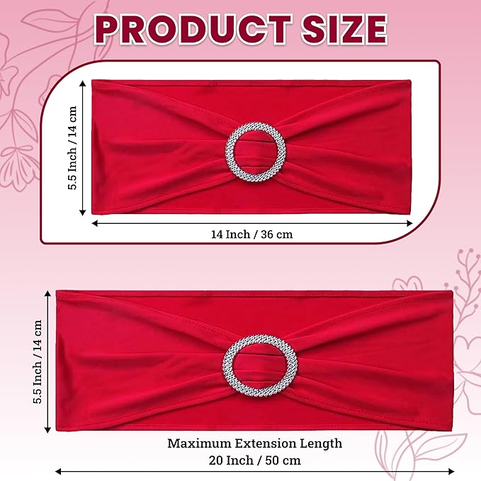 VDS - Red | Spandex Chair Sashes Bows | 150 PCS | Stretch Elastic Banquet Universal Folding Chair Band Tie with Silver Buckle Slider for Wedding Party Conference Celebration Event Decoration