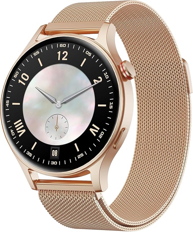 Fitpolo Smart Watch for Women,1.3" AMOLED Touchscreen Fitness Tracker, Make/Answer Calls, Heart Rate SpO2 Monitor,IP68 Waterproof,Sleep Activity Tracking Smartwatch for Android Phones iPhone (Gold)