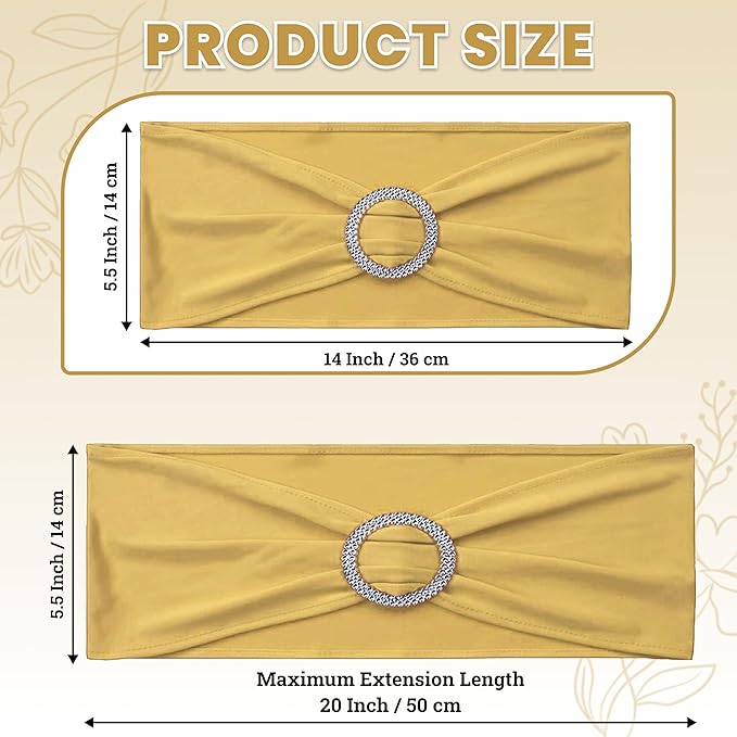 MDS Pack of 250 Spandex Chair Sashes Bows Universal fits Elastic Stretch Chair Bands Ties with Buckle Slider Bow for Wedding Decoration Spandex Slider Sashes Bow - Gold