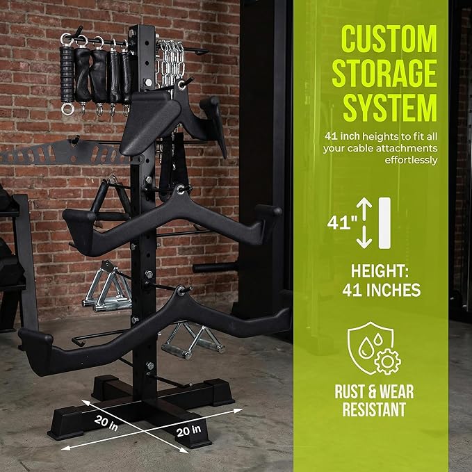 Cable Attachments Rack for Gym Accessories, Lat Pull Down Bar Organizer with Hooks, Home Gym Storage Rack for LAT Pulldown Attachments