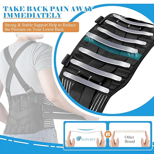 Work Back Brace with 2 Removable Suspender Shoulder Straps for Heavy Lifting Safety - Back Posture Corrector Belt for Men and Women in Construction, Warehouse Jobs Small
