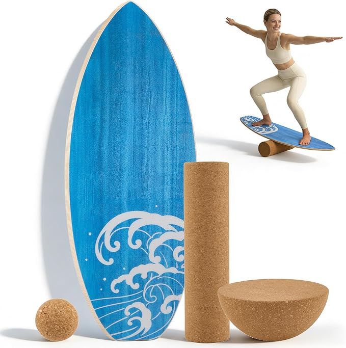 Surf Balance Board Wooden Balance Board,3 Modes Wobble Board Trainer with Roller, Exercise Balancing Stability Trainer for Improve Balance, Surf Trainer & Sports Trainer Wobble Board