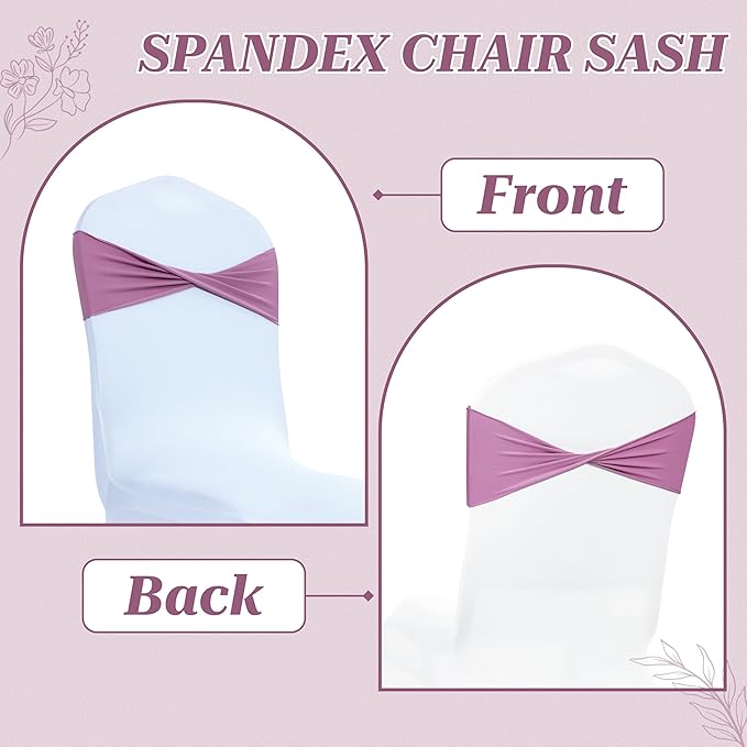 MDS Pack of 200 Spandex Chair Sashes Bows Elastic Stretch Dining Chair Bands Ties Without Slider Buckle Universal fits for Wedding Baby Shower Birthday Party Banquet Event Decoration - Dusty Pink