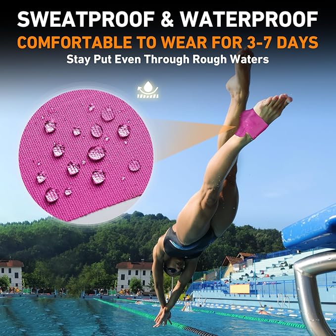 Kinesiology Tape for Ankle, KTQUICK 12 Count Ankle Tape Precut, Original Cotton Waterproof & Breathable, Enhance Elastic Kinesiology Athletic Tape for Ankle Support and Muscle to More Sports (Pink)