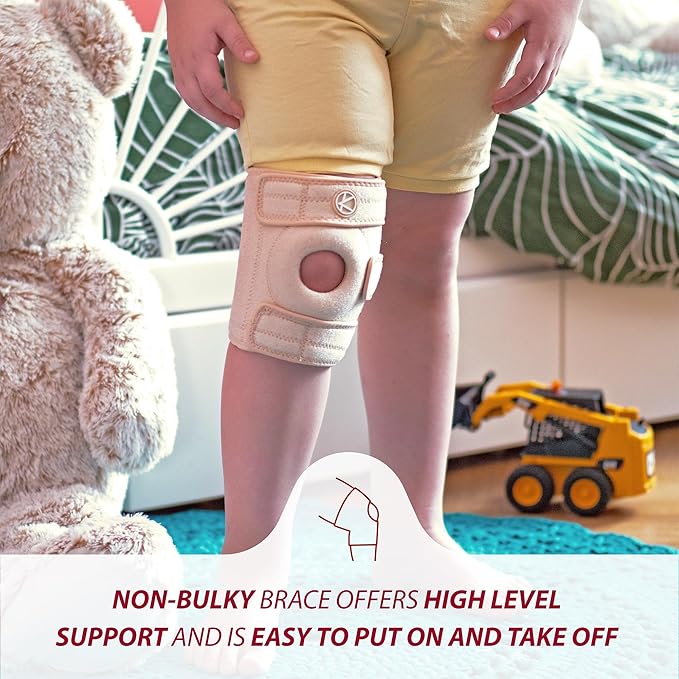KARM Kids Knee Brace - Osgood Schlatter Knee Brace Youth for Kids, Sports, Pain, Arthritis, Patella, Meniscus Tear, MCL, ACL - Adjustable Compression Support for Child, Boys & Girls (Beige)