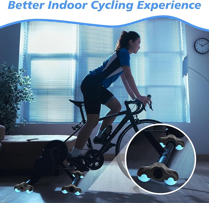 4 Pack Indoor Cycling Rocker Feet Adapters with 10 Blue Tennis Balls Stability Accessories for Smart Bike Trainer -enhanced Shock Absorption & Noise Reduction Kit for Home Workout Equipment