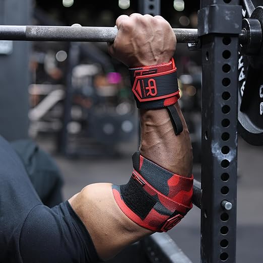 PR Personal Record Elbow Wraps for Weightlifting - Heavy Duty Construction, 25% More Elasticity, Reinforced Stitching, Extra Wide Fastener, Easy to Adjust, (Red Camo)