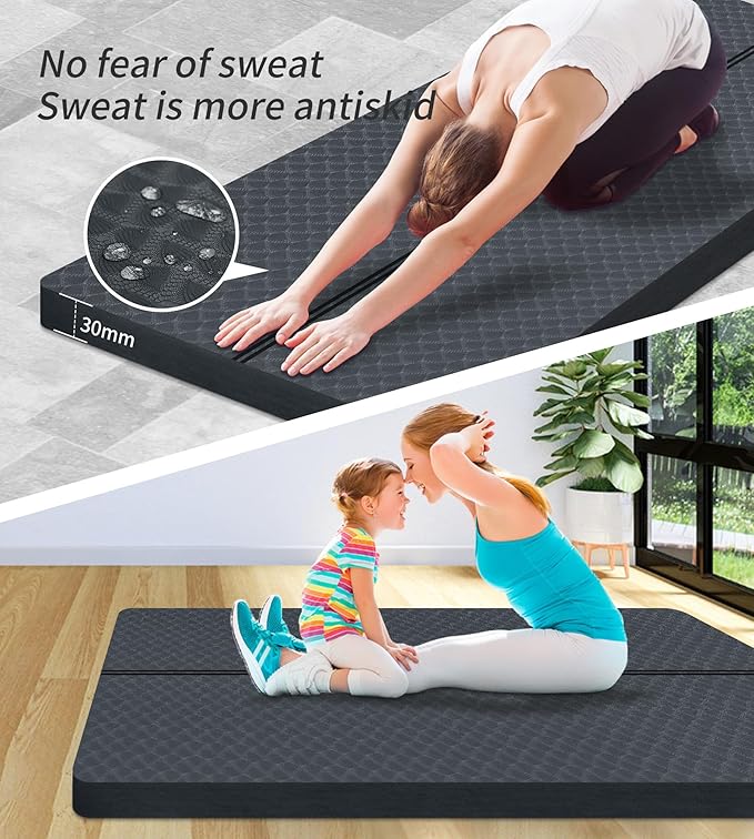 nuveti Large Exercise Mat - 15mm/20mm/30mm Thick Yoga Mat | Workout Mat for Fitness, Yoga, Pilates, Stretching & Floor Exercises for Women & Men with Free Carrying Bag