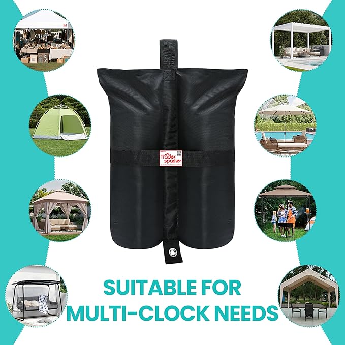 Tradesparker 4-Pack Large Sand Bags - Heavy Duty Empty Fillable Weight Bags for Canopy Tent, Gazebo Stabilization and Outdoor Use, Black
