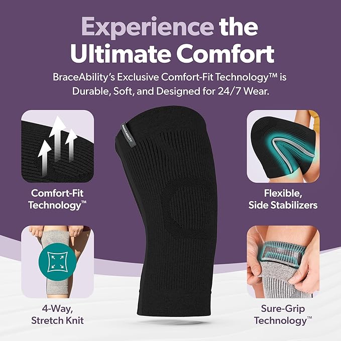 BraceAbility Plus Size Knee Brace for Women and Men – Compression Sleeve for Knee Pain Relief, Arthritis, Swelling, Osteoarthritis, Meniscus Tear, Joint Support Knee Stabilizer (5XL/6XL Black)