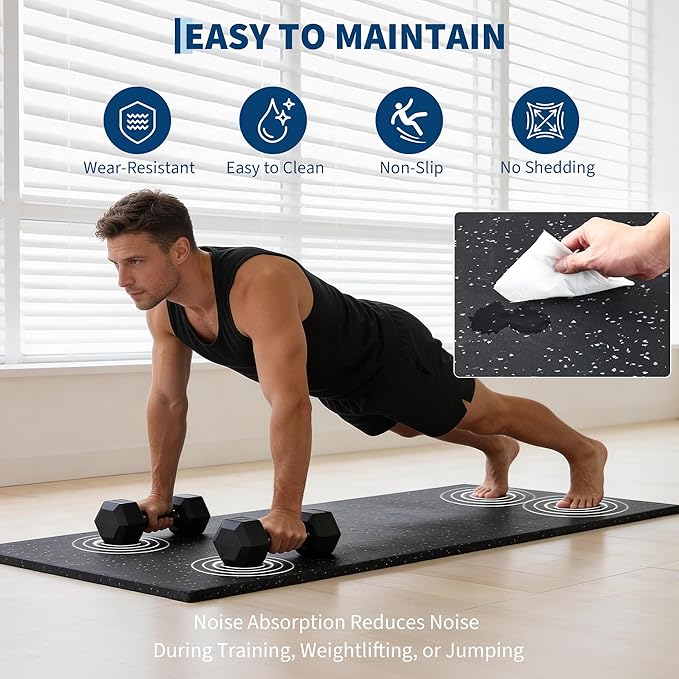0.56" Thick 48 Sq ft Exercise Mats,12 Tiles Rubber Top 24"X24" Interlocking Puzzle Gym Flooring with High Density EVA Foam for Home Gym & Heavy Weight Workout,Black/Grey