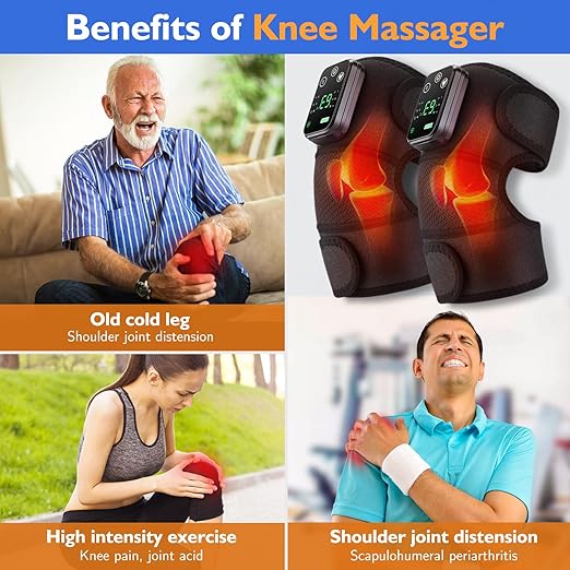 NORTHERN BROTHERS 2 Pack Heated Knee Massager with Vibration, Cordless Knee Heating Pad Brace, 3 Heat Levels, 5000mAh Rechargeable, Adjustable for Knee Shoulder Elbow