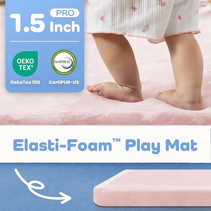 1.5" Thick Baby Play Mat for Floor Tummy Time, 50"x 50" Pro Soft Baby Activity Playmats Playroom, Easy Care with Non-Slip Safe for Infant Toddler Kids Crawling(Pink)
