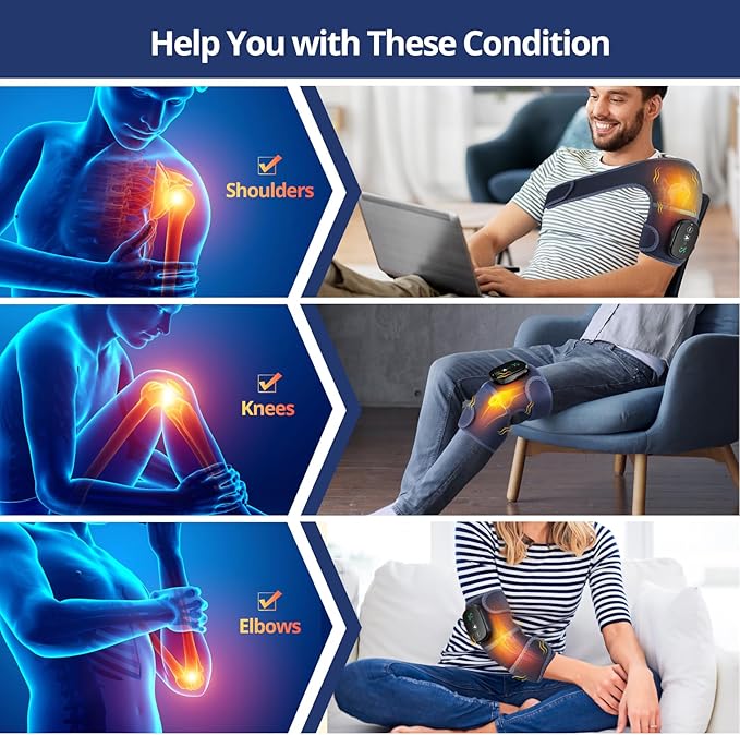 MOAJAZA Cordless Knee Massager with Heat and Vibration, Heating Pad for Knee Shoulder Elbow, Heated Knee Brace for Arthritis (Pack of 1 Blue)