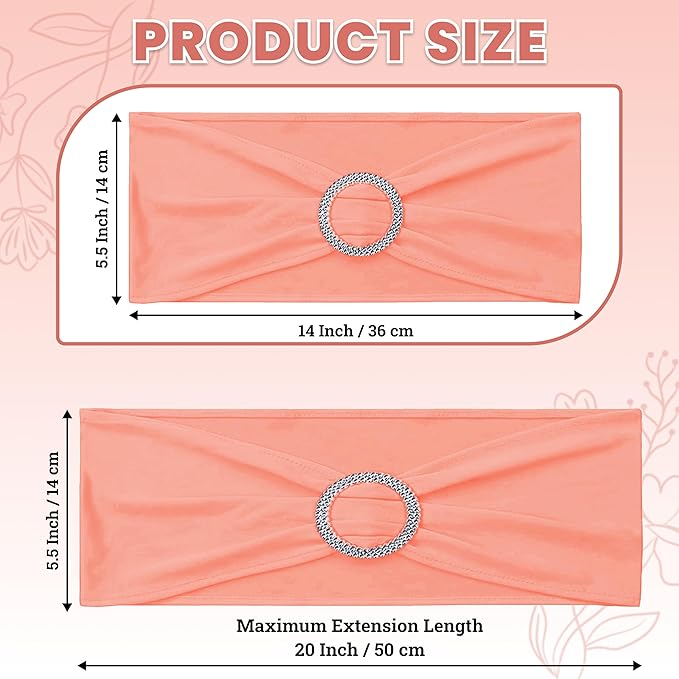 MDS Pack of 150 Spandex Chair Sashes Bows Universal fits Elastic Stretch Chair Bands Ties with Buckle Slider Bow for Wedding Decoration Spandex Slider Sashes Bow - Peach