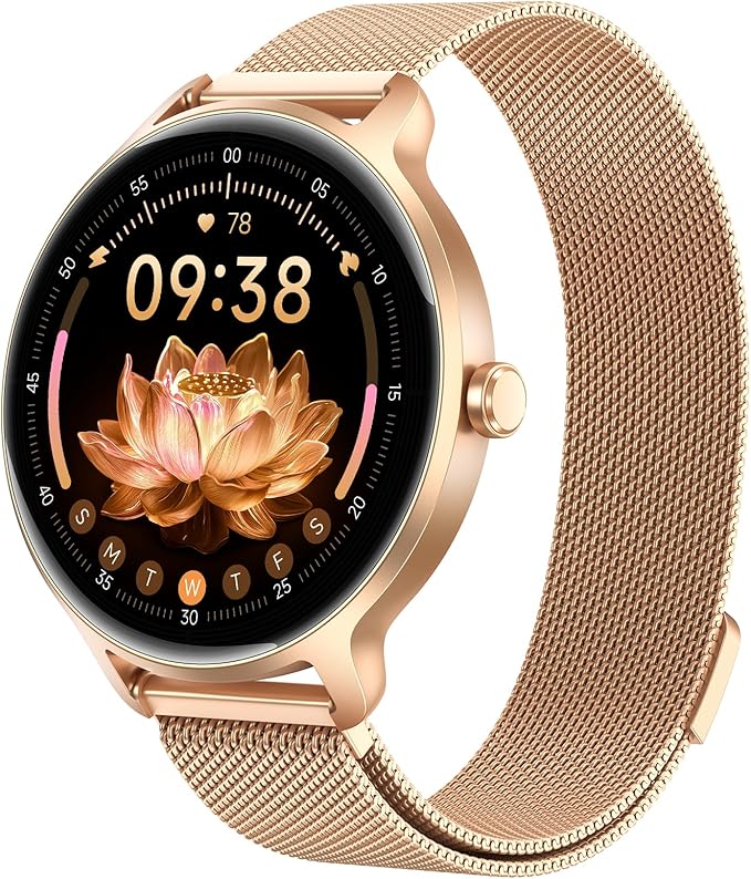 Smart Watch for Women, 1.27" AMOLED Screen Smartwatch with Answer/Make Call for iPhone/Android/Samsung, Fitness Tracker with 120+ Sport Modes, Heart Rate/Sleep/Health Monitor, IP68 Waterproof, Gold
