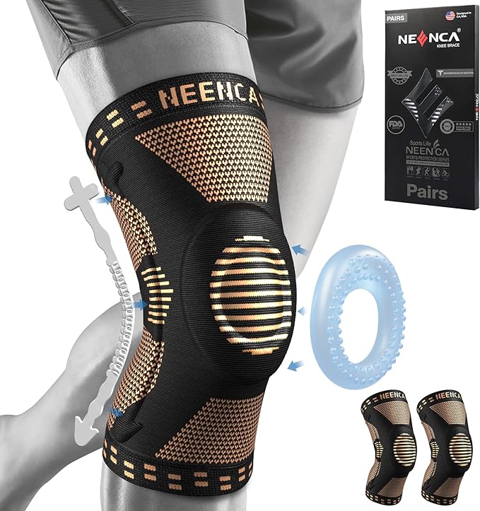 NEENCA 2 Pack Knee Braces for Knee Pain, Compression Knee Sleeves with Patella Gel Pad & Side Stabilizers, Knee Support for Meniscus Tear, Arthritis, Joint Pain, ACL, Runner, Workou