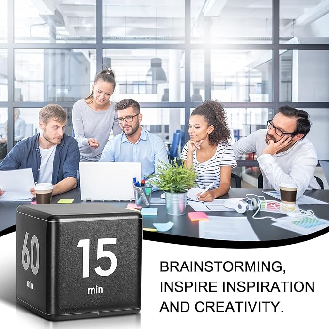Weewooday Cube Timer, Gravity Sensor Flip Timer for ADHD Productivity, Classroom Kitchen Study Workout Cooking Desk Timers for Time Management, 15 20 30 60 Minutes Countdown Tool(Black)