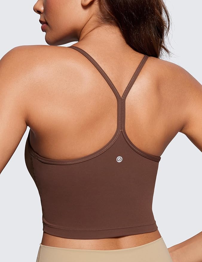 CRZ YOGA Butterluxe Y Back Crop Tank Tops for Women - Spaghetti Straps Racerback Padded Yoga Workout Longline Sports Bras