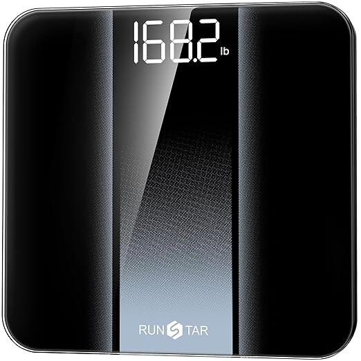 RunStar Digital Bathroom Scale for Body Weight with High Precision, Clear LED Backlight Display, Accurate Scale with 6mm Tempered Glass, 400lb, Silver
