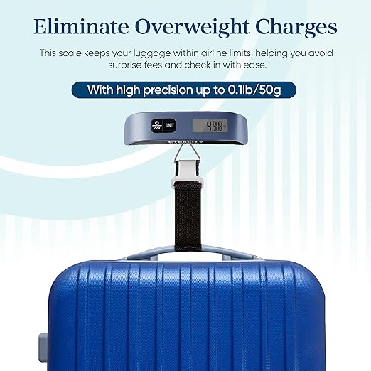 Etekcity Luggage Scale, Travel Essentials, Digital Suitcase Weight Scales for Travel Accessories, Hanging Baggage Scale with Temperature Sensor, Rubber Paint, 110 Pounds, Battery Included, Blue