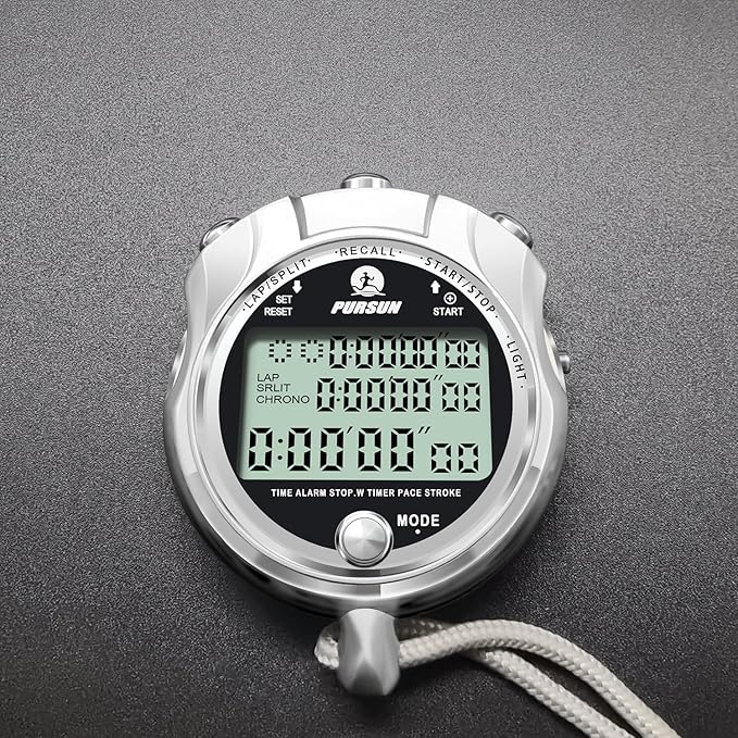 Stopwatch Timer, Digital Stop Watch with 0.01second & 0.001second Timing, Metal 10/100/400 Laps Memory, Rolilink Large dispaly Alarm Clock for Coach Sports Running Marathon