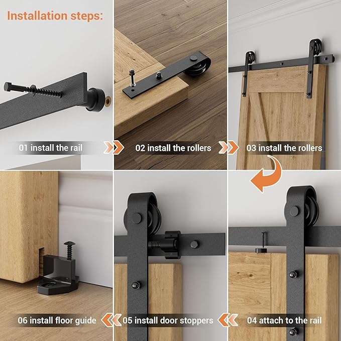 CCJH 9.6FT Sliding Barn Door Hardware Kit Heavy Duty for Single Wooden Door Max Fit 59'' Wide Door Panel