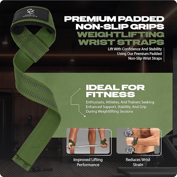 Special Essentials 2 Pack of Wrist Straps for Weightlifting - Two-Sided Anti Slip Silicone Grip & Padded Neoprene - Durable Gym Lifting Straps for Men and Women for Bodybuilding & Powerlifting