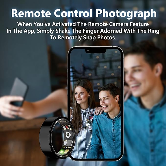 Smart Health Ring for Women Men Fitness Tracker with Heart Rate, Blood Oxygen, Blood Pressure, Sleep Monitoring, Step Counting, IP68 Waterproof for iOS and Android, No APP Fee, Black 7