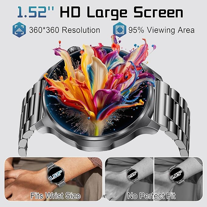 Smart Watches for Men(Answer/Make Calls), 1.52" HD Screen Mens Smart Watch with 1000mAh Heavy Duty, 100+ Sports Modes Fitness Tracker Watch, Sleep & Health Monitoring for Android /iPhone (Black)