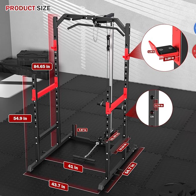 ULTRA FUEGO Power Cage, Multi-Function Power Rack with Pulley System Strength Training for Home Gym, Bench Press Squat LAT Pull-Down Pull-up Rowing, All in One Workout Cage