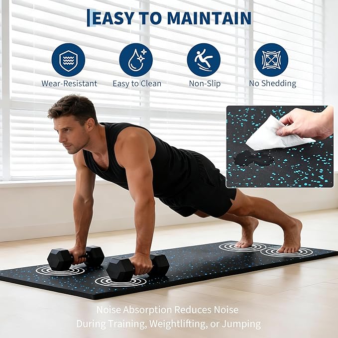 0.56" Thick 48 Sq ft Exercise Mats,12 Tiles Rubber Top 24"X24" Interlocking Puzzle Gym Flooring with High Density EVA Foam for Home Gym & Heavy Weight Workout,Black