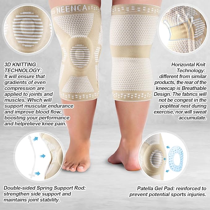 NEENCA Plus Size Knee Brace for Knee Pain, Knee Support with Side Stabilizers & Patella Gel Pad, Knee Compression Sleeve for Meniscus Tear, Arthritis Joint Pain Relief, ACL, PCL, All Sports. Plus Size