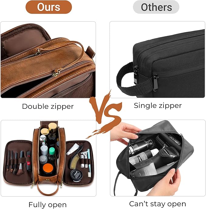 Elviros Toiletry Bag for Men, Large Travel Shaving Dopp Kit Water-resistant Bathroom Toiletries Organizer PU Leather Cosmetic Bags