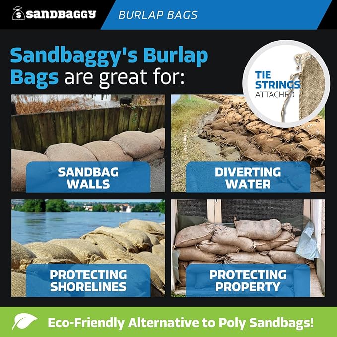 Sandbaggy Burlap Sand Bag - Size: 14" x 26" - Sandbags 50lb Weight Capacity - for Flooding, Flood Water Barrier, Tent Sandbags, Store Bags - bag of sand- Sand Not Included (3,000 Bags)