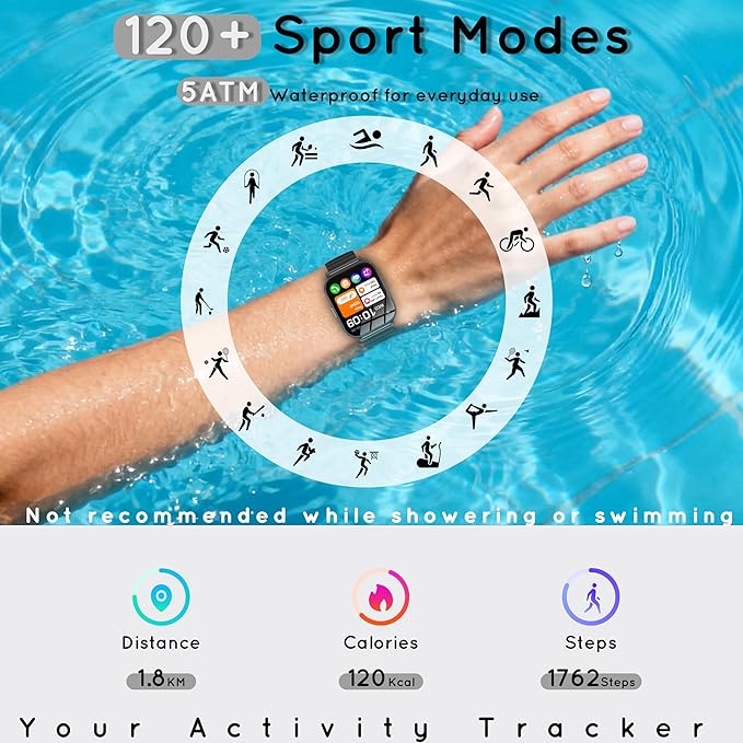 Smart Watch for Men Women, 30+ Day Long Battery 44MM Fitness Smartwatch for iPhone Android Phones with Bluetooth Call/Step Tracker/Heart Rate SpO2/Sleep Monitor, 120+ Sports Modes, 1000mAh/3 Bands