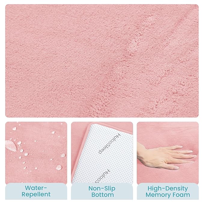 Huloo Sleep Baby Play Mat for Floor,1.3" Thick Elasti-Foam 50"×50" Playpen Mat for Tummy Time,Water Repellent Soft Coral Velvet for Toddler,Infant,Kids,Non-Slip Backing Safe for Crawling(Pink)