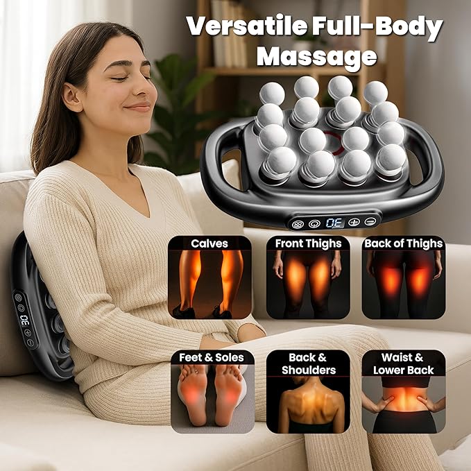 OMEO 16-Head Deep Tissue Massage Gun – Professional Percussion Massager with 30 Intensities & Quiet Motor | Portable Muscle Massager for Pain Relief, Neck, Back, Shoulders & Legs (Black)