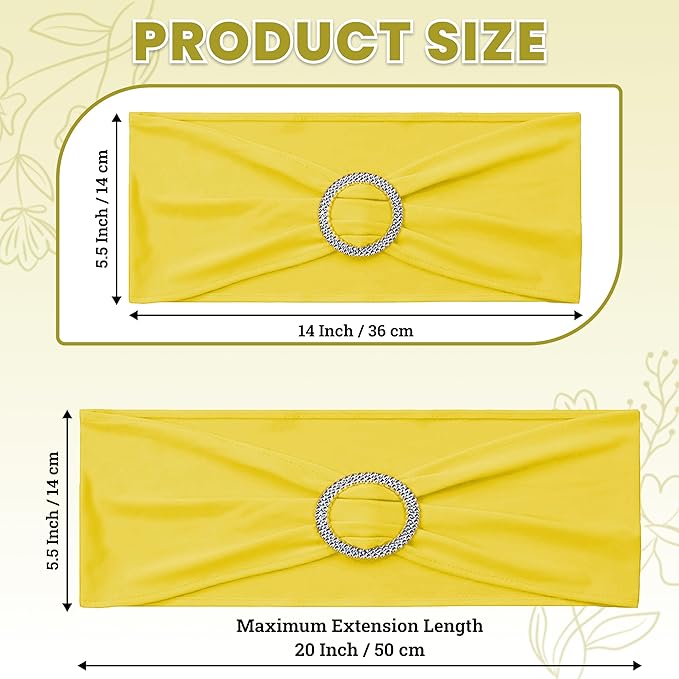 MDS Pack of 250 Spandex Chair Sashes Bows Universal fits Elastic Stretch Chair Bands Ties with Buckle Slider Bow for Wedding Decoration Spandex Slider Sashes Bow - Yellow