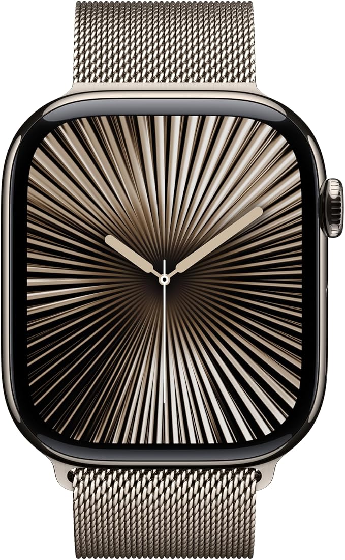 Apple Watch Series 10 [GPS + Cellular 46mm case] Smartwatch with Natural Titanium Case with Natural Milanese Loop - M/L. Fitness Tracker, ECG App, Always-On Retina Display, Carbon Neutral