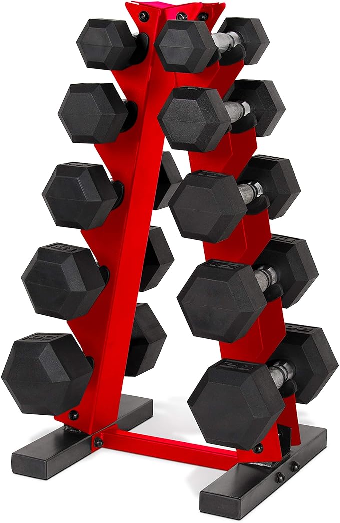 CAP Barbell 150 LB Coated Hex Dumbbell Weight Set with Vertical Rack | Multiple Options