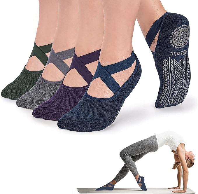Ozaiic Pilates Socks for Women Non Slip Grip, Yoga Socks with Grippers for Barre, Hospital, Ballet, Dance, Barefoot Workout