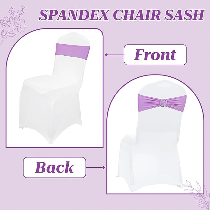 MDS Pack of 125 Spandex Chair Sashes Bow Universal fits Elastic Stretch Chair Bands Ties with Buckle for Wedding Party Banquet Events Decoration Spandex Slider Sashes Bow - Light Purple