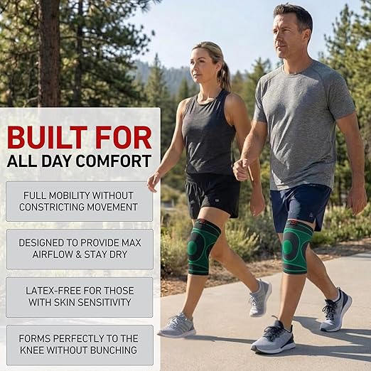 McDavid 4-Way Elastic Knee Sleeve, Compression Knee Support for Pain Relief, Soreness, All-Day Daily Activity Black/Green XL