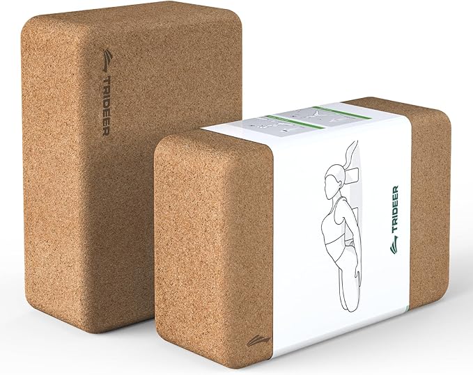 Trideer Cork Yoga Blocks, 2 Pack Yoga Blocks Natural Cork, High Density Yoga Block with Non Slip Surface, Eco-Friendly Yoga Accessories for Women, Ideal for Yoga, Pilates, Stretching