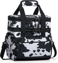 Large Lunch Box for Men/Women Dual-Compartment Insulated Lunch Bag,Expandable Leakproof Cooler Bag Lunch Tote with Adjustable Shoulder Strap for Work Camping Picnic,Cow Print 24-Can(14L)