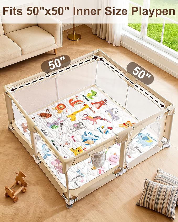 Foam Baby Play Mat 50x50, Removable and Machine Washable Cover, Thicken Cushioning Playmat and Perfect for Playpen, Non-Slip Bottom, Easy to Clean for Infants, Toddlers & Babies(Animal)