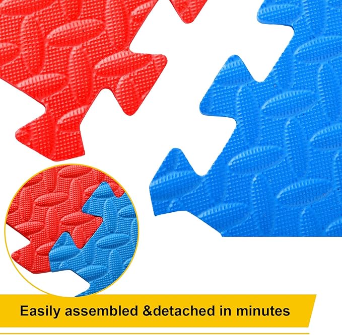 Ecally 100 Pcs 12 x 12 Gym Mat Foam Floor Mats for Home Gym Covers 96 Sq Ft Puzzle Exercise Square Interlocking Carpet Tiles with Border for Workouts Equipment Yoga Pilates (Red,Blue)