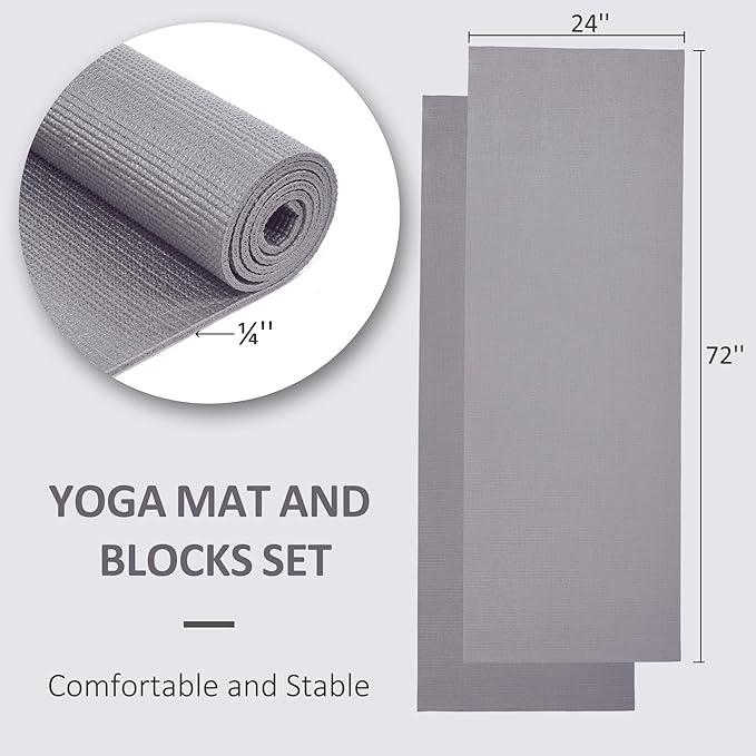 Signature Fitness All Purpose 0.25 Inch Thick High Density No Tear Exercise Yoga Mat with Strap & Lightweight Features for Indoor & Outdoor Use, Gray